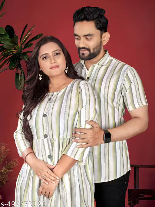 Unique Catalog Couple Combo Mens Shirt & One Piece Dress for women