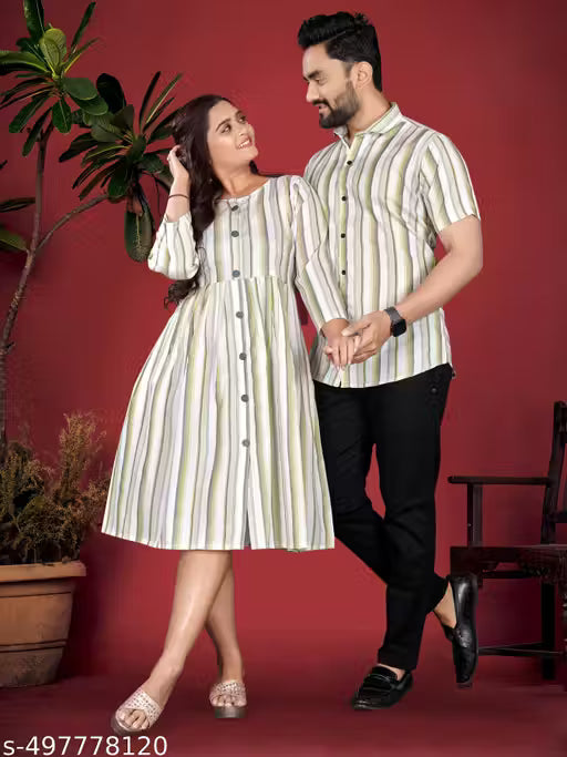 Unique Catalog Couple Combo Mens Shirt & One Piece Dress for women