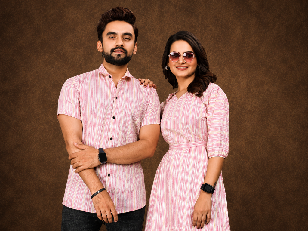 Fashion Handy Presents crushed pure cotton couple combo of shirt & dress for couples