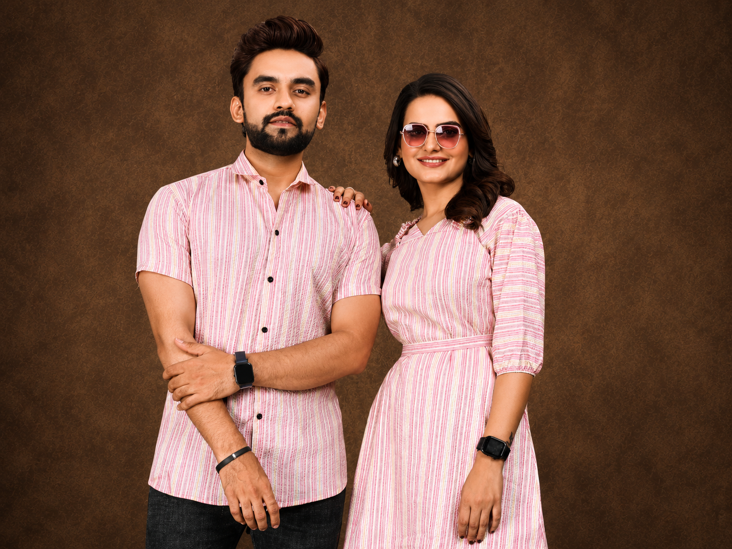 Fashion Handy Presents crushed pure cotton couple combo of shirt & dress for couples