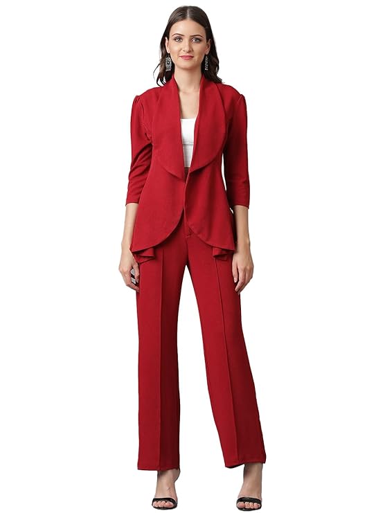 KOTTY Women's Solid Relaxed Fit 3/4 Sleeve Co-ord Blazer and Trouser Set.