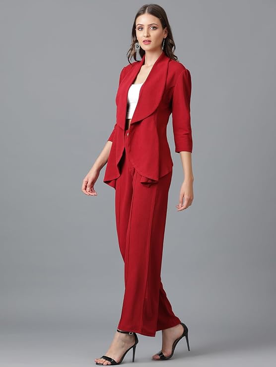 KOTTY Women's Solid Relaxed Fit 3/4 Sleeve Co-ord Blazer and Trouser Set.