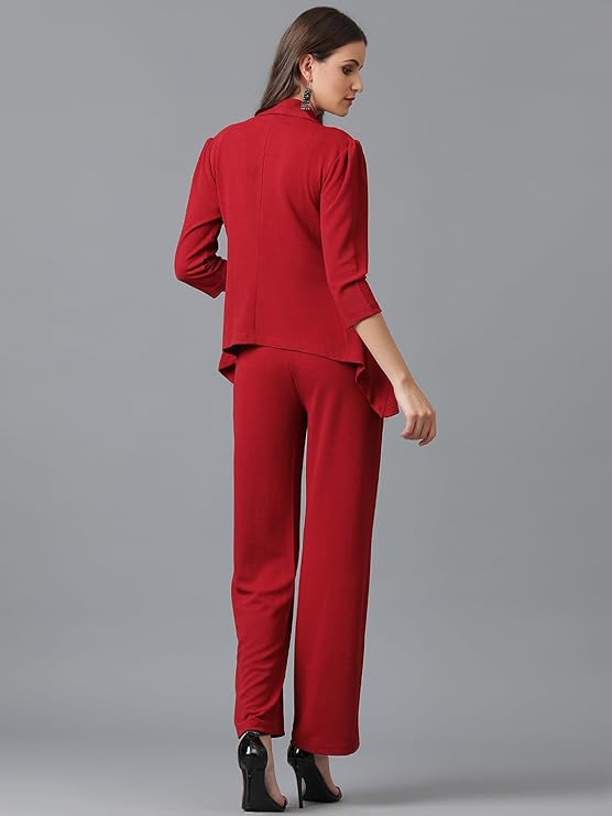 KOTTY Women's Solid Relaxed Fit 3/4 Sleeve Co-ord Blazer and Trouser Set.