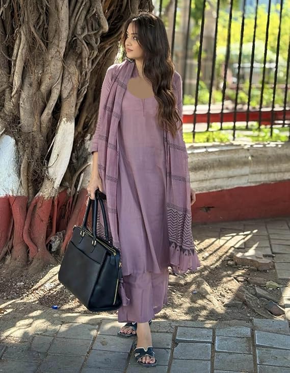 ANNI Designer Women's Rayon Blend Solid Straight Kurta with Pant & Dupatta