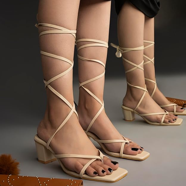 Shoetopia Elegant Block Heel Sandals with Gladiator Detail | Chic Lace-Up Straps | Comfortable Summer Footwear for Women