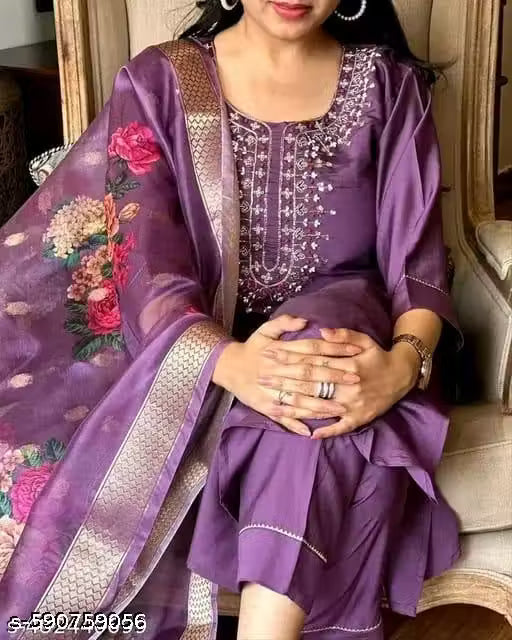 EVA .FASHION Fancy Reyon Slub Kurta Set With Dupatta