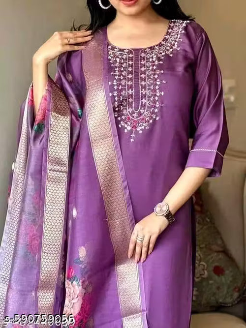 EVA .FASHION Fancy Reyon Slub Kurta Set With Dupatta