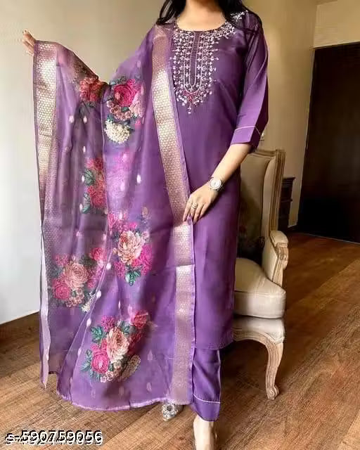 EVA .FASHION Fancy Reyon Slub Kurta Set With Dupatta